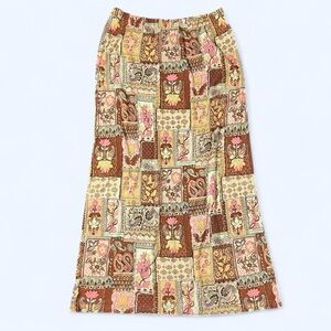 Y2k Patchwork Maxi Skirt Large Brown Pink Paisley Cottagecore Boho Fairy 2000s
